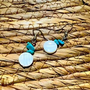 Coin Pearl and Turquoise dangle earrings